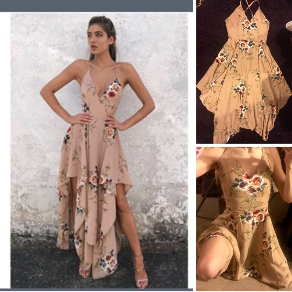 Beige tan nude floral fairy dress (medium / large)